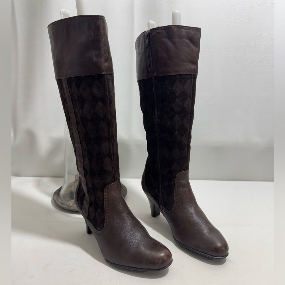 Born Checkered tall heeled vintage boots